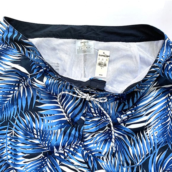 😊 EXPRESS MEN BLUE PALM TREE BORAD SHORT  L NWT - Picture 6 of 9